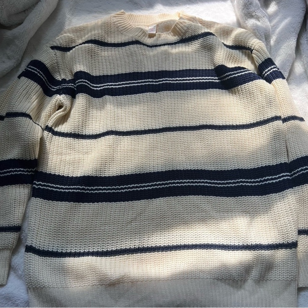 Striped Cream and Navy Sweater